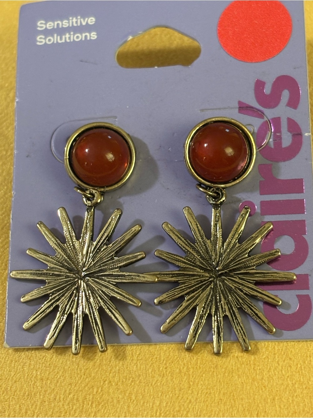 Claire's Red Cabochon Gold Starburst Drop Earrings